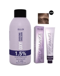 Набор Перманентная крем краска для волос Ollin Performance оттенок 7 34 русый золотисто медный 60 мл Ollin professional