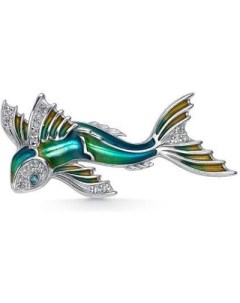 Брошь Рыбка с 17 фианитами из серебра Костромская ювелирная фабрика "алькор"