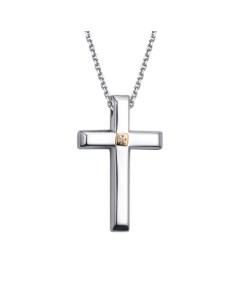 Колье Крест с 1 бриллиантом из серебра и золота Костромская ювелирная фабрика "алькор"