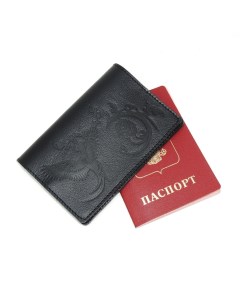 Обложка для паспорта черная кожаная Птица Kalinovskaya natalia