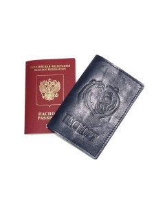 Обложка для паспорта кожаная Синий Медведь добрый Kalinovskaya natalia
