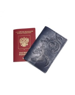 Обложка для паспорта кожаная Синий Птица Kalinovskaya natalia