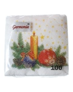 Салфетки бумажные гармония цвета однослойные 24 24 см новогодняя свеча Garmonia