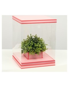 Коробка для цветов с вазой и PVC окнами складная насыщенно розовый 23 х 30 х 23 см Nnb