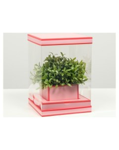 Коробка для цветов с вазой и PVC окнами складная насыщенно розовый 16 х 23 х 16 см Nnb