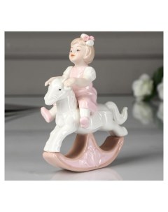 Сувенир керамика Малышка в розовом платьице на лошадке качалке 13х11 5х6 см Nnb