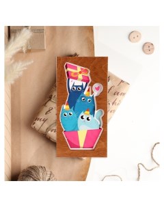 Конверт деревянный Котики синии коты подарок Стильная открытка