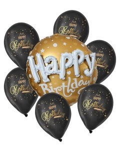 Набор из воздушных шаров С днём рождения фольга латекс надпись золото набор 7 шт Nnb