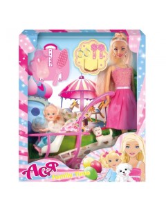 Кукла Ася Блондинка в розовом платье на прогулке с семьей Toys lab