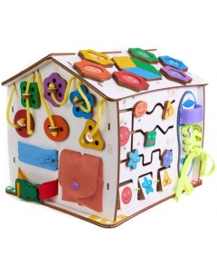 Деревянная игрушка Бизиборд домик Знайка Смайлики дома со светом 29х25х25 см Evotoys