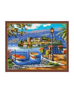 Алмазная мозаика с нанесенной рамкой Озеро Комо 35 цветов 40х50 см Molly