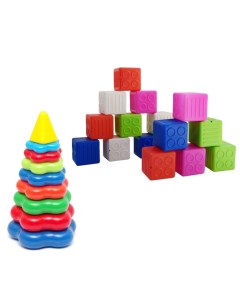 Развивающая игрушка Набор Пирамида детская большая Набор Кубики малый 16 дет Тебе-игрушка