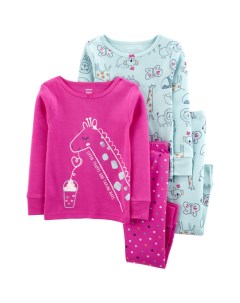 Пижама для девочки с жирафами 4 предмета 1M693610 Carter`s