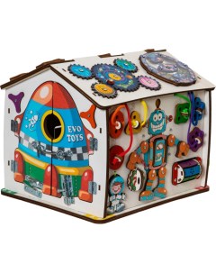 Деревянная игрушка Бизиборд домик Знайка Косморобот со светом Evotoys