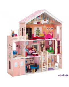 Деревянный кукольный домик Мечта с гаражом качелями и мебелью 31 предмет Paremo