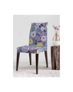 Декоративный чехол на стул Круглогодичные цветы со спинкой велюровый Joyarty
