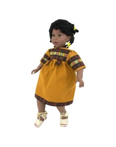 Кукла Алика чернокожая в горчичном платье с орнаментом 60 см Lamagik s.l.
