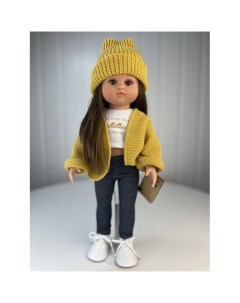 Кукла Нэни в горчичном вязаном жакете и шапке 42 см Lamagik s.l.
