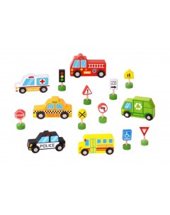 Деревянная игрушка Игровой набор Транспорт и улица Tooky toy
