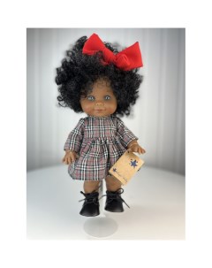 Кукла Бетти темнокожая в платье в клетку с красным бантом 30 см Lamagik s.l.