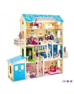 Деревянный кукольный домик Лира с гаражом и мебелью 28 предметов Paremo
