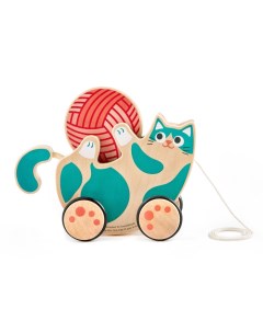 Деревянная игрушка для малышей каталка погремушка Игривый котенок Hape