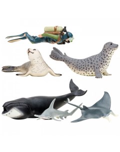 Набор Фигурок Мир морских животных кит рыбка молот манта морской леопард дайвер Masai mara