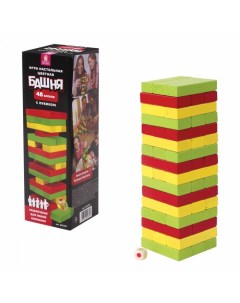 Игра настольная Цветная Башня 48 окрашенных блоков кубик Золотая сказка