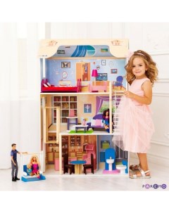 Деревянный кукольный домик Грация с мебелью и качелями 16 предметов Paremo
