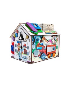 Деревянная игрушка Бизиборд Домик со светом Пожарные 37x31x31 см Iwoodplay
