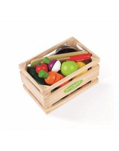 Набор фруктов и овощей с дуршлаком и деревянным ножом в ящике Janod