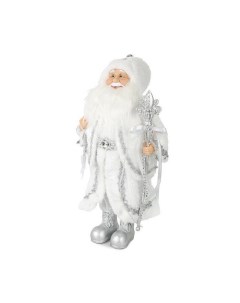 Дед Мороз в длинной серебряной шубке со снежинкой и посохом 60 см Maxitoys