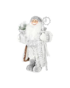 Дед Мороз в длинной серебряной шубке с посохом и подарками 60 см Maxitoys