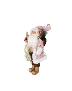 Дед Мороз в розовой шубке с подарками и посохом 60 см Maxitoys