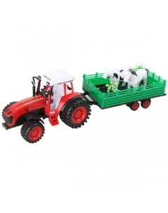 Машина инерционная Трактор с прицепом с двумя животными и декорациями Veld co