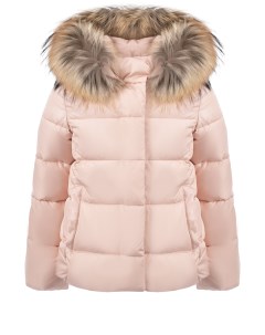 Розовая куртка с отделкой мехом енота детская Il gufo