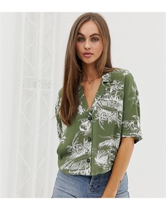Зеленая свободная рубашка с тропическим принтом Pull & bear