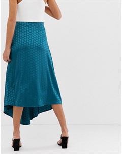 Сине зеленая асимметричная юбка миди в горошек Missguided