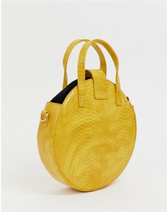 Желтая круглая сумка через плечо с отделкой под змеиную кожу Prettylittlething
