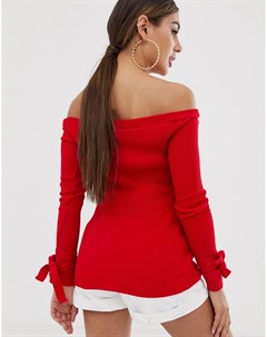 Красный базовый джемпер с открытыми плечами и завязками на рукавах Boohoo