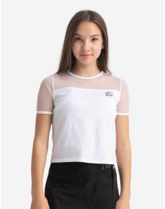 Белая футболка с прозрачными рукавами и принтом для девочки Gloria jeans