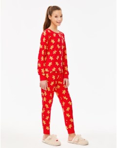 Красная пижама с новогодним принтом для девочки Gloria jeans