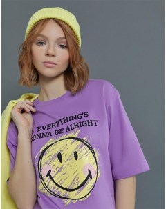 Фиолетовая футболка superoversize с принтом для девочки Gloria jeans