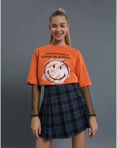 Оранжевая футболка superoversize с принтом для девочки Gloria jeans