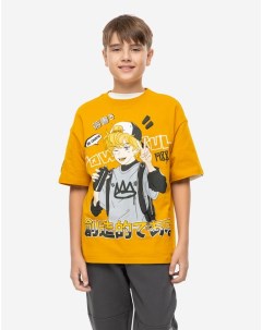 Горчичная футболка oversize с аниме принтом для мальчика Gloria jeans