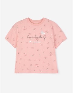 Розовая футболка oversize с цветочным принтом для девочки Gloria jeans
