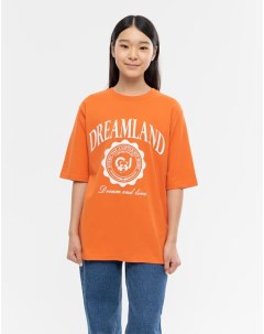 Оранжевая футболка superoversize с принтом Dreamland для девочки Gloria jeans