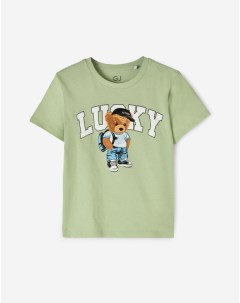 Фисташковая футболка с принтом Lucky для мальчика Gloria jeans