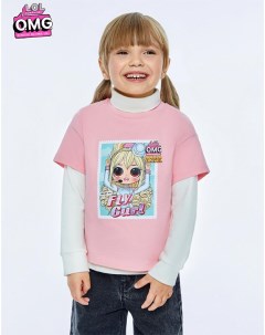 Розовая футболка oversize с принтом L O L Surprise для девочки Gloria jeans