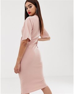 Бледно розовое облегающее платье миди с завязкой спереди Boohoo